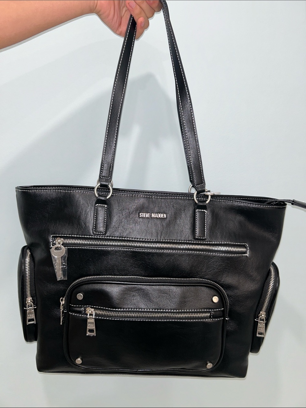 Steve Madden Black Moto Tote Bag